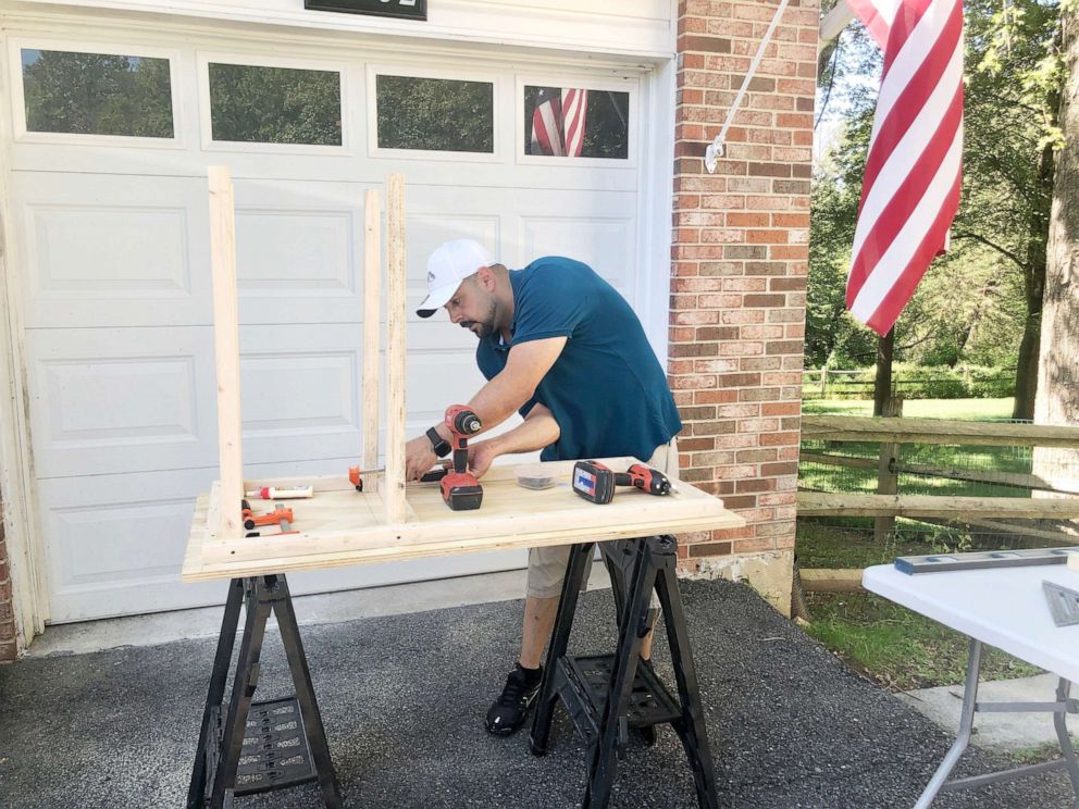 PHOTO: Desks by Dads co-founder Al Berrellez makes a desk for a student learning at home during the coronavirus pandemic.