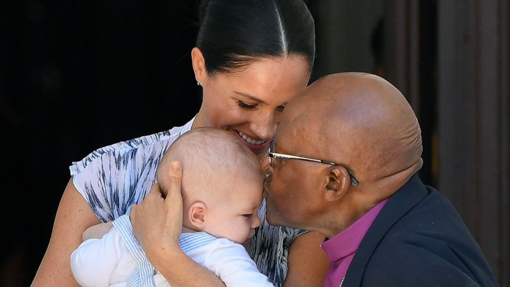 PHOTO: Meghan, Duchess of Sussex, holds her son Archie, while meeting Archbishop Desmond Tutu at the Desmond & Leah Tutu Legacy Foundation in Cape Town, South Africa, Sept. 25, 2019.