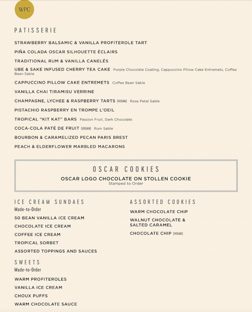 PHOTO: The 31st Governors Ball menu from Wolfgang Puck Catering.