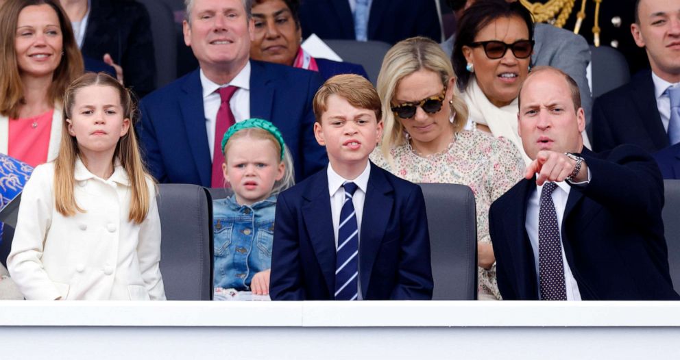 PHOTO: Princess Charlotte, Prince George and Prince William attend the Platinum Pageant on The Mall, June 5, 2022, in London.