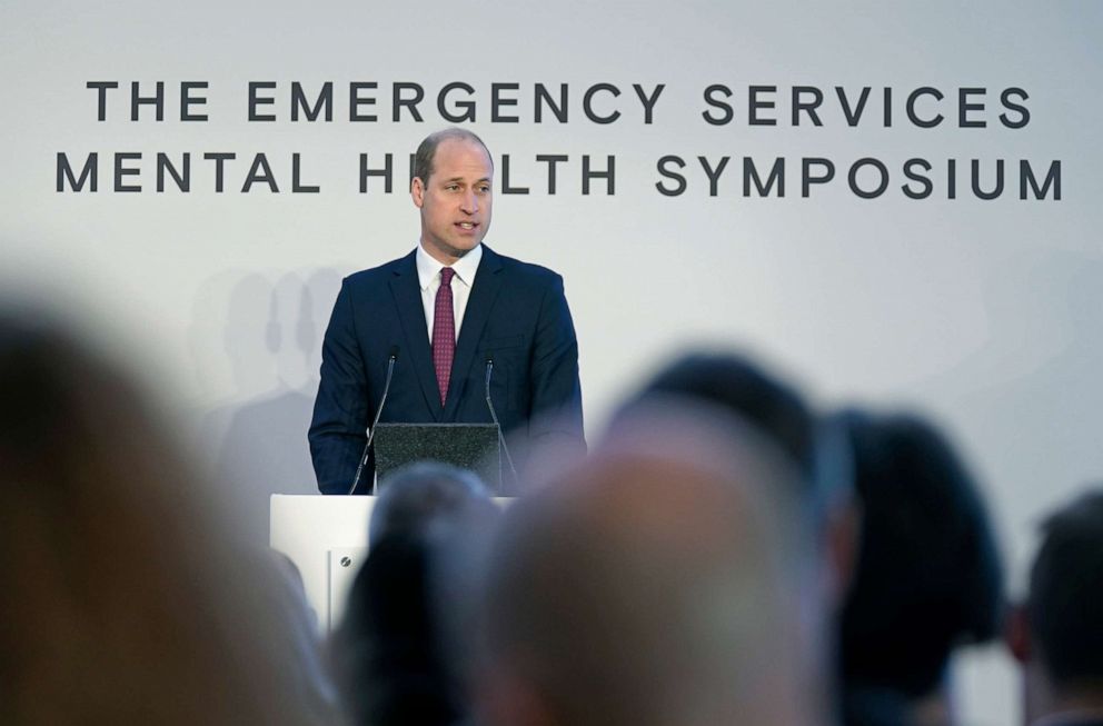 PHOTO: Prince William speaks during The Royal Foundation's Emergency Services Mental Health Symposium at Camden HouseLABS Triangle, Nov. 25, 2021, in London.