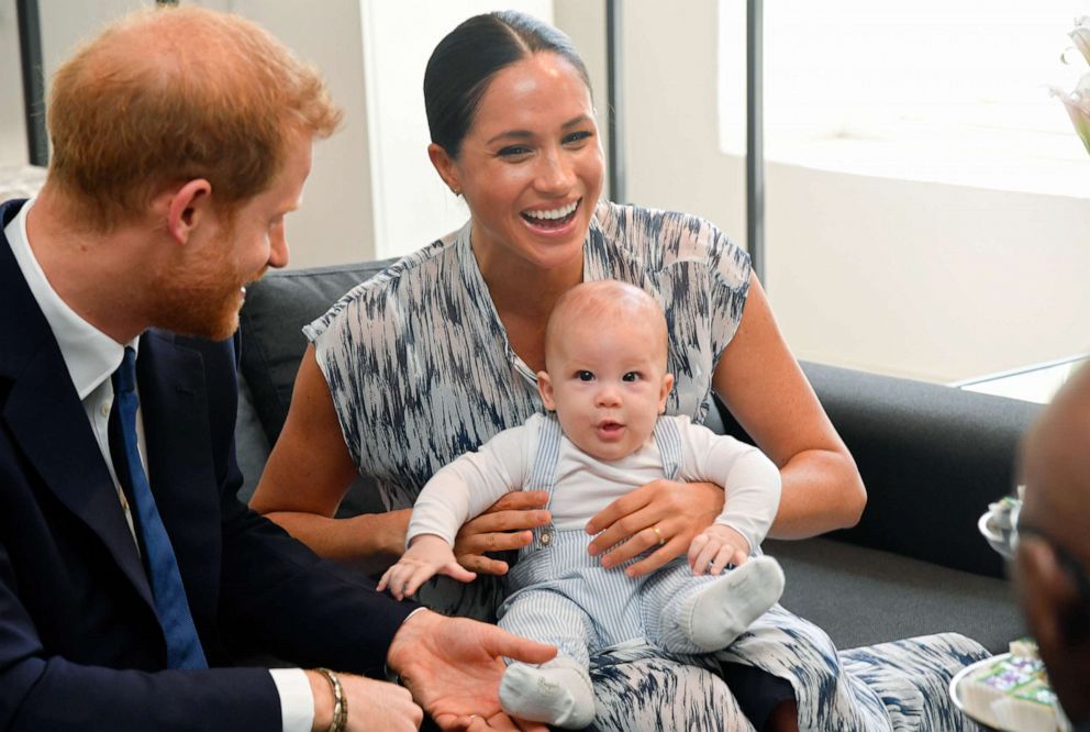 PHOTO: Prince Harry, Meghan, Duchess of Sussex and their baby son Archie Mountbatten-Windsor meet Archbishop Desmond Tutu during their royal tour of South Africa, Sept. 25, 2019, in Cape Town, South Africa. 