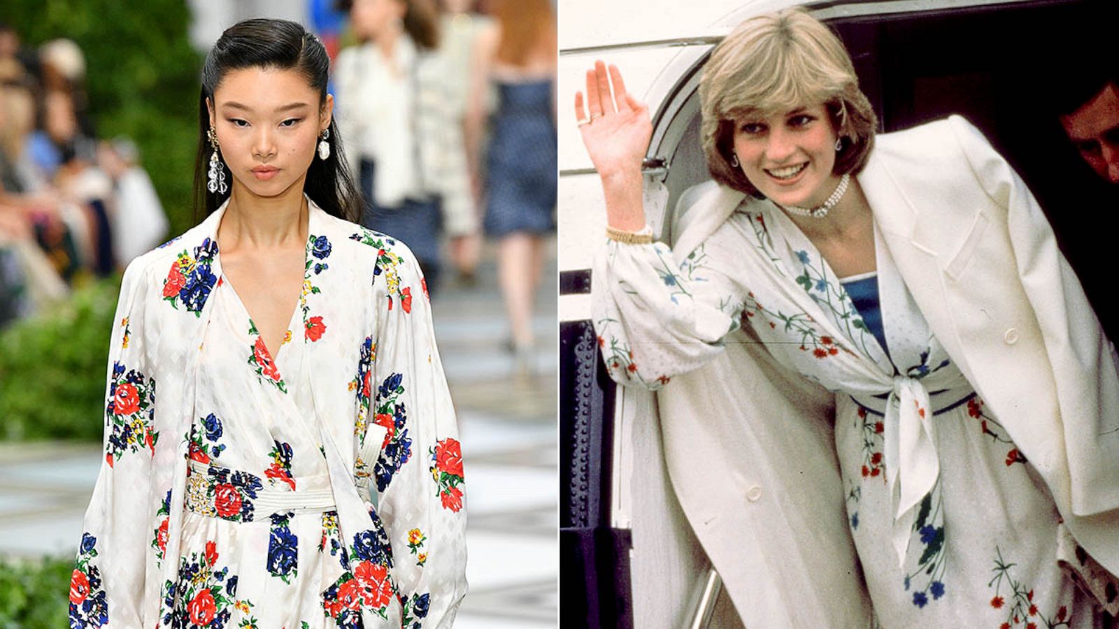 PHOTO: Yoon Youngbae walks the runway during Tory Burch NYFW SS20 at the Brooklyn Museum, Sept. 8, 2019. Princess Diana leaves the plane at Eastleigh Airport in England at the start of their honeymoon, August 1981.