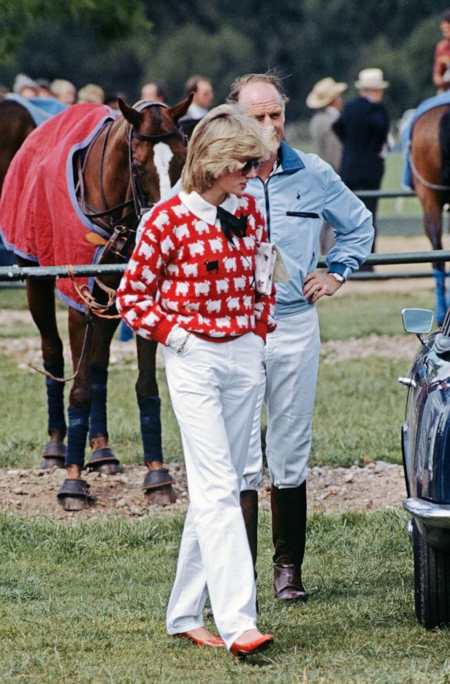 PHOTO: Diana, Princess of Wales with Major Ronald Ferguson at a polo match at Smith's Lawn, Guards Polo Club in Windsor, June 1983.