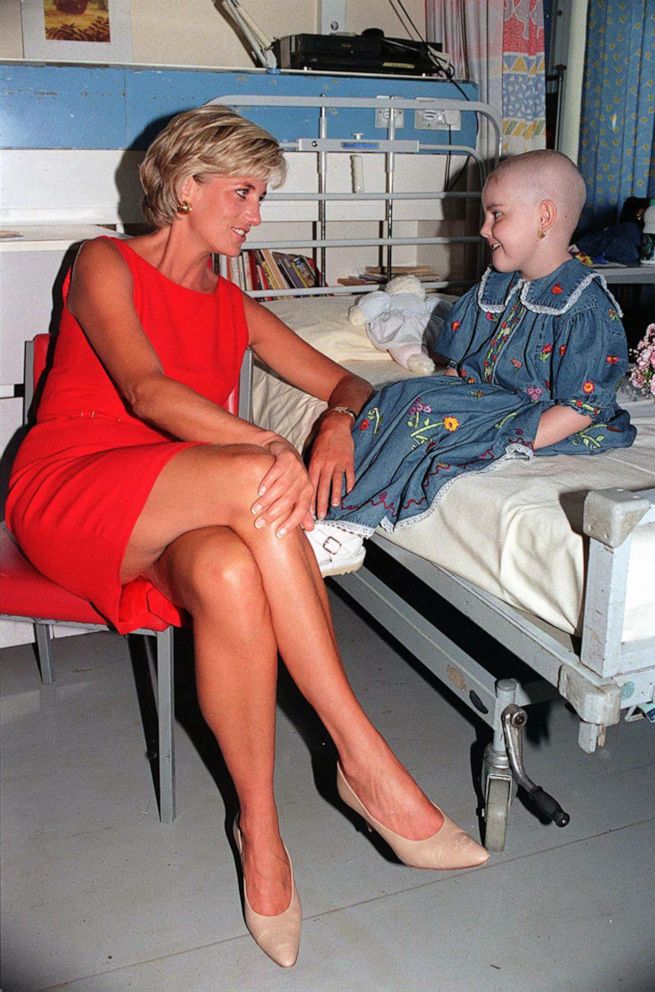 PHOTO: Diana, Princess of Wales meets Hollie Ann Robinson Marsh during her visit to Northwick Park Hospital in London, where she unveiled a foundation stone for a new children's casualty center, July 21, 1997.