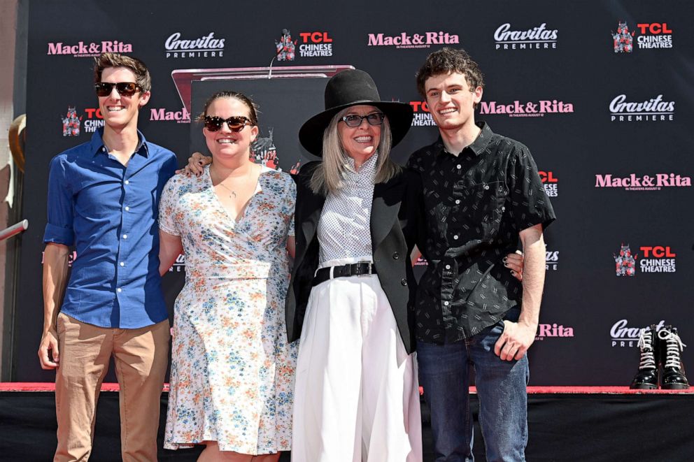 PHOTO: Jordan White, Dexter Keaton, Diane Keaton, and Duke Keaton attend the ceremony honoring Diane Keaton with a Hand and Footprint Ceremony at TCL Chinese Theatre on Aug. 11, 2022 in Hollywood, Calif.
