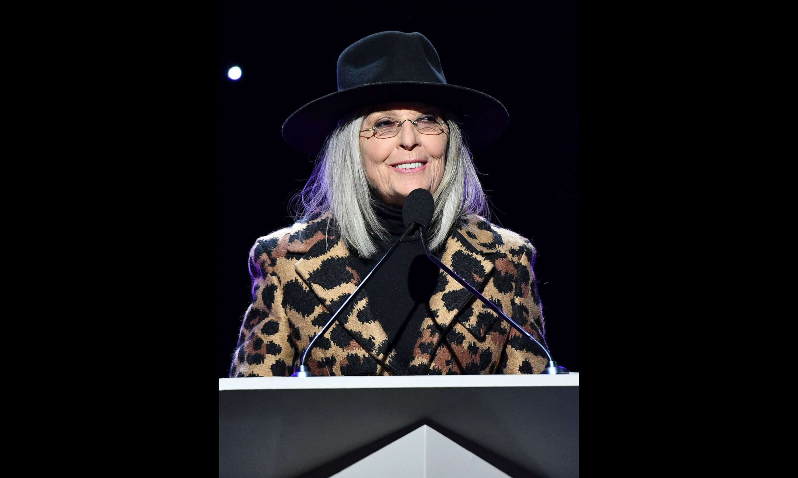 PHOTO: Diane Keaton speaks onstage during the 2020 Writers Guild Awards West Coast Ceremony at The Beverly Hilton Hotel on Feb. 01, 2020, in Beverly Hills, Calif.