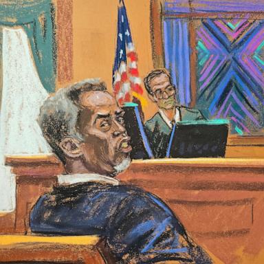 PHOTO: Sean "Diddy" Combs sits before U.S. District Judge Arun Subramanian as jury selection continued at his sex trafficking trial in New York City, New York, May 6, 2025 in this courtroom sketch.