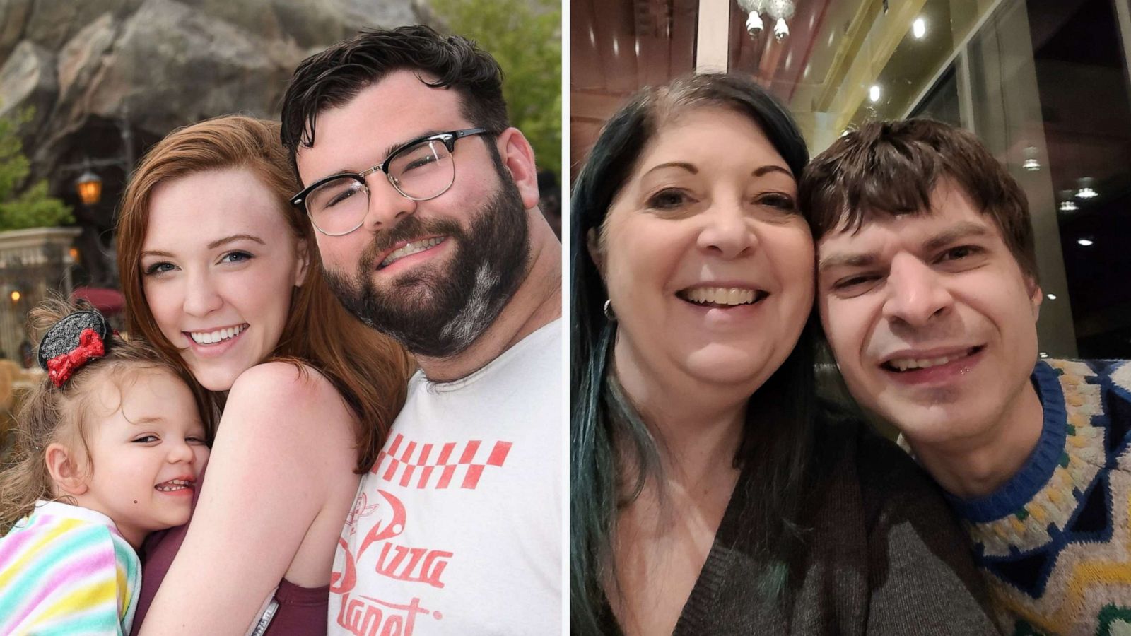 PHOTO: Michelle and Tyler Trites pose with their daughter Emma (left) and Natalie Hadley poses with her son Rain in a composite of family photos.