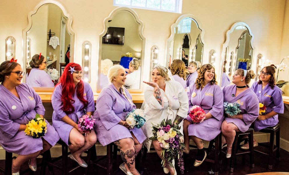 PHOTO: Bridesmaids join the bride ahead of the Disney-themed wedding of Taylor and Ryan Chewning of Jacksonville, Florida, May 17, 2019.