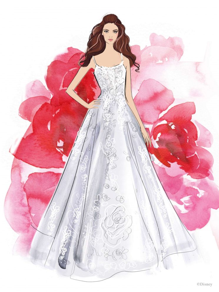 PHOTO: Sketch of Mainline Belle dress, a gown inspired by the Disney Princess as part of the 2021 Disney Fairy Tale Weddings Collection.