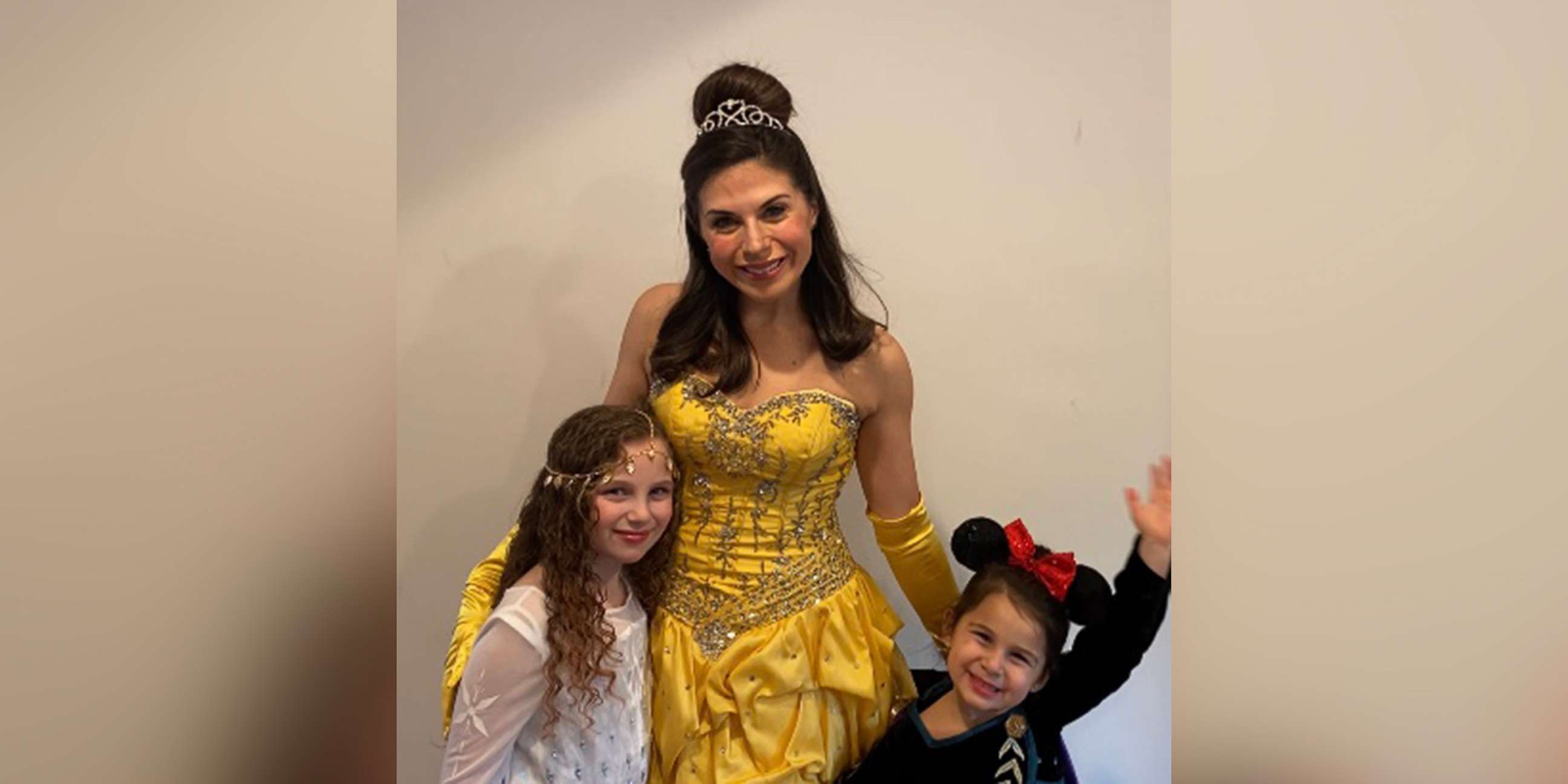 PHOTO: Jessica Gubenko and daughters Sadie, 8, and Summer, 4, from Long Island, N.Y., dress up in costumes at home after their Disney World vacation was canceled due to coronavirus.