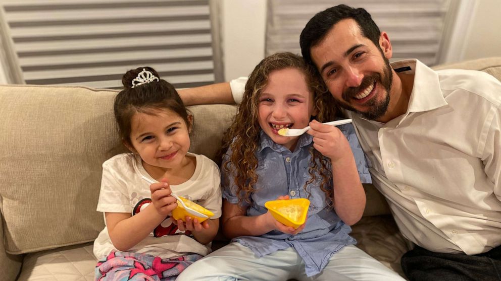 PHOTO: Brett Gubenko and daughters Sadie, 8, and Summer, 4, from Long Island, N.Y., participate in Disney-themed activities after their Disney World vacation was canceled due to coronavirus.