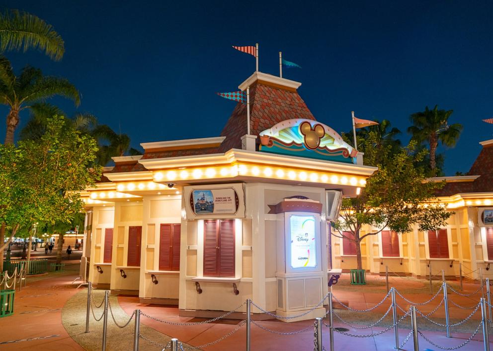 PHOTO: In this April 11, 2021 file photo, the ticket booth at the Disneyland Resort is seen in Anaheim, Calif.