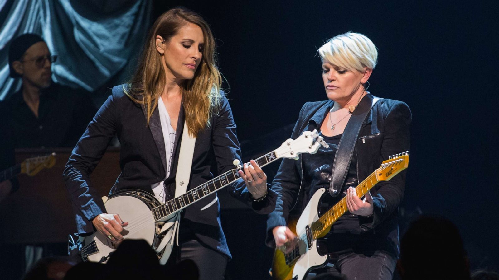 PHOTO: Singer-songwriters Emily Robison, left, and Natalie Maines of the Dixie Chicks perform in concert during the Mack, Jack & McConaughey charity gala at ACL Live on April 12, 2018, in Austin, Texas.