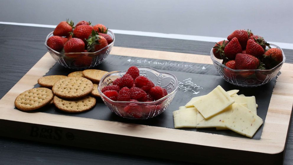 PHOTO: DIY chalkboard serving tray with fruit and crackers.