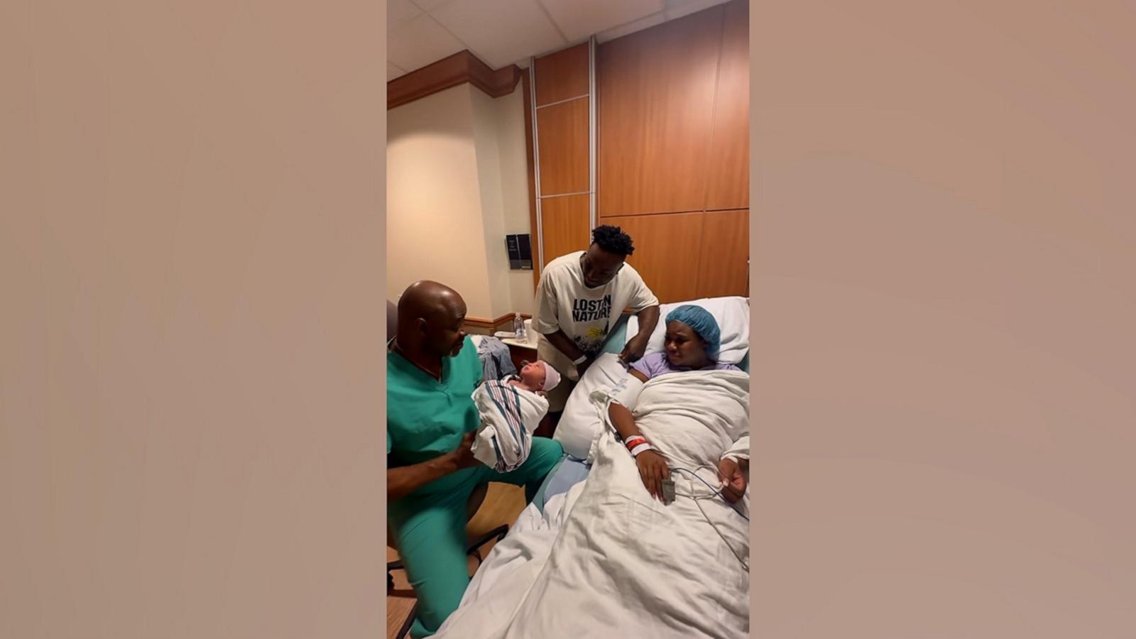 PHOTO: Soneasha Baker and husband George Baker posted an Instagram video of Dr. Richard Bridgewater speaking words of affirmation to their baby after he delivered him.