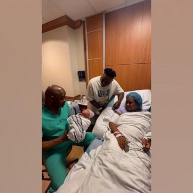 PHOTO: Soneasha Baker and husband George Baker posted an Instagram video of Dr. Richard Bridgewater speaking words of affirmation to their baby after he delivered him.