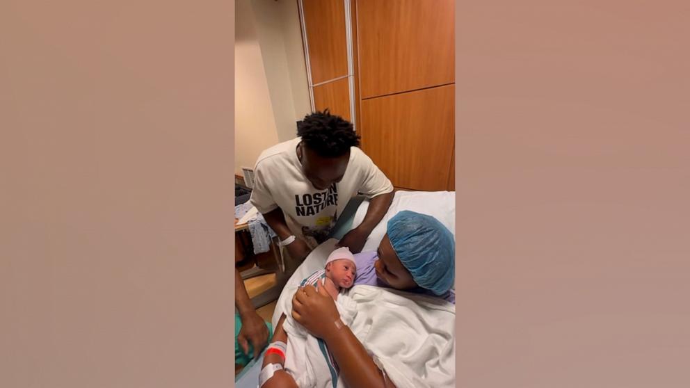 PHOTO: Soneasha Baker and husband George Baker posted an Instagram video of Dr. Richard Bridgewater speaking words of affirmation to their baby after he delivered him.