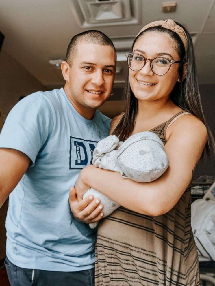 PHOTO: Lauren and Peter Cortez of San Antonio, Texas, hold their son, Logan, who was born on July 26, 2020.