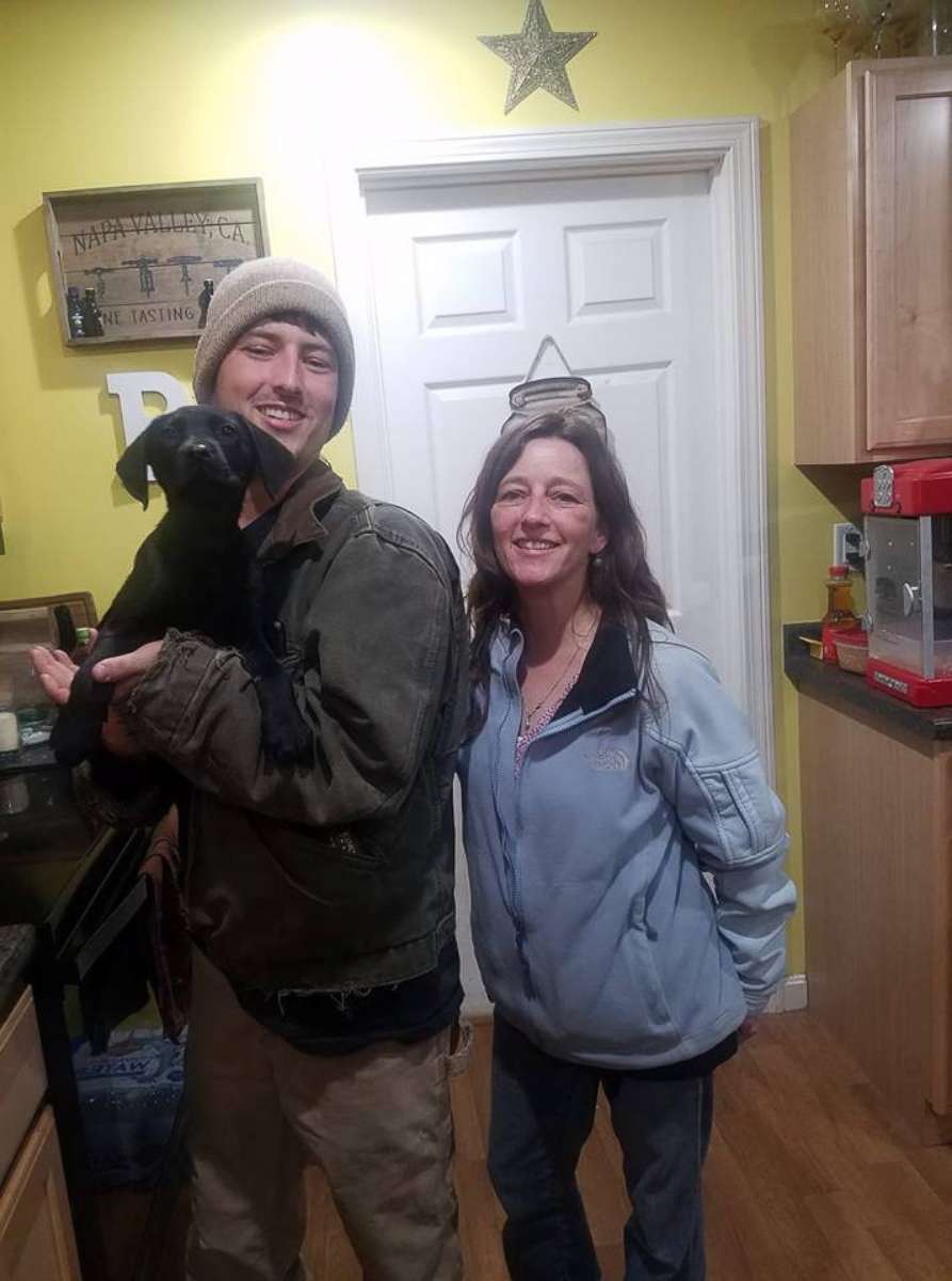 PHOTO: Nick Abbott, 31, of Maine, is seen in a recent photo with his mother, Richelle Abbott and dog, Emerson. Both Nick Abbott and Emerson are deaf. 