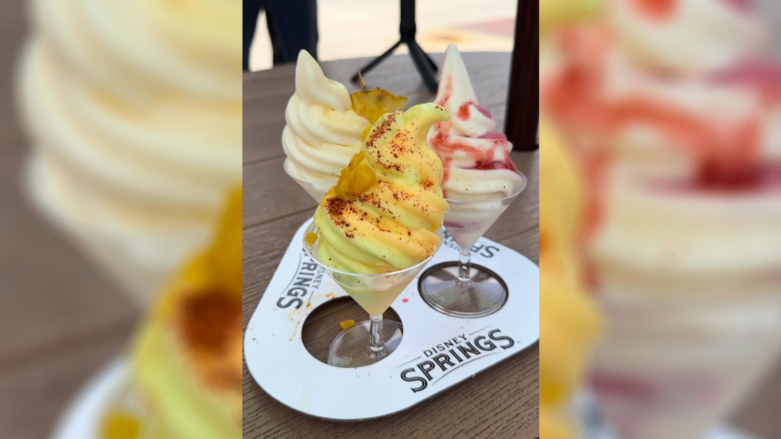 PHOTO: The Dole Whip Sampler at Swirls on the Water features three flavors. The latest is a fruit-forward delight made of mango, strawberry and pineapple Dole Whip.