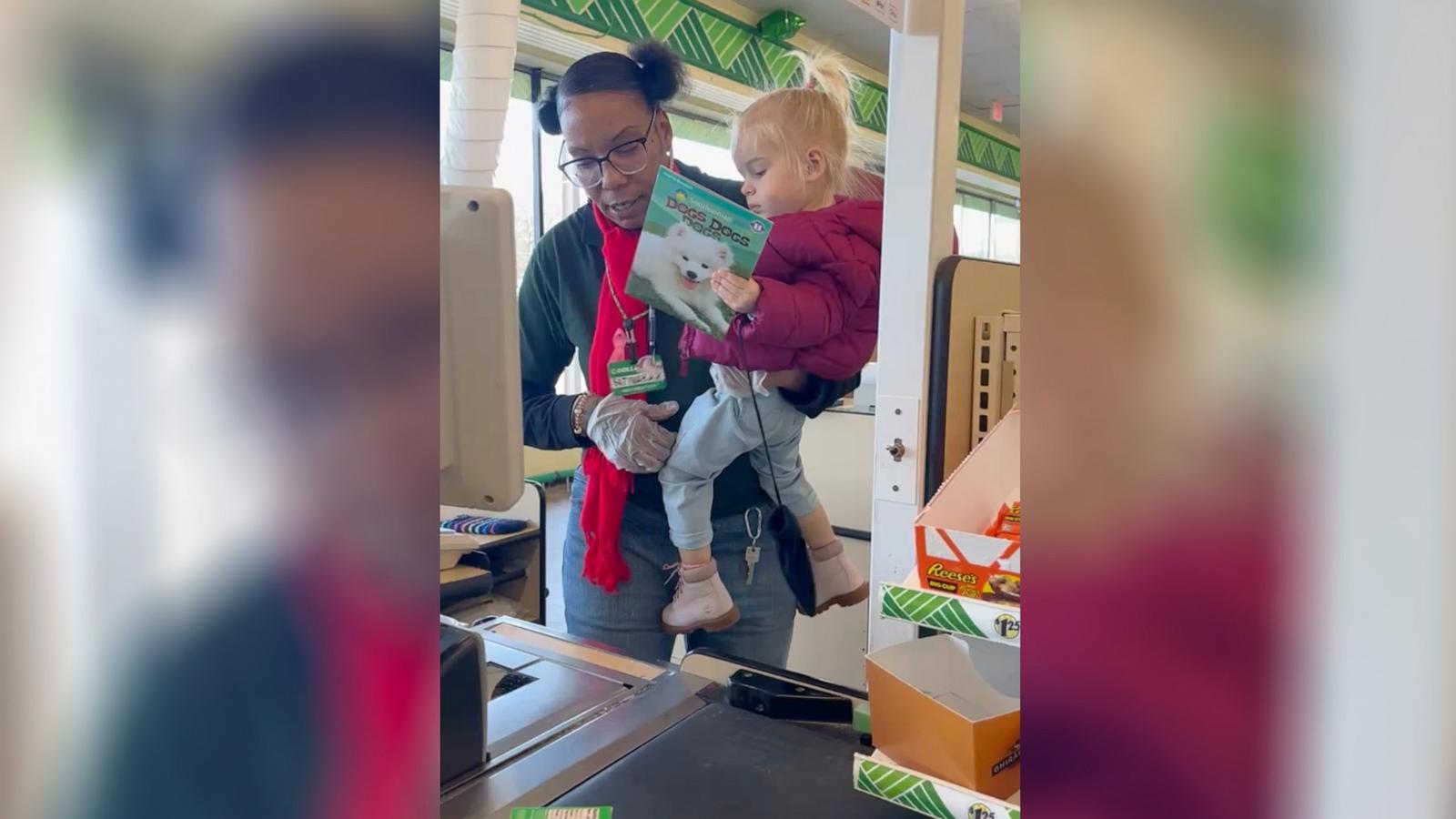 PHOTO: When Dollar Tree assistant manager Fatimah Leftwich noticed Mary Ann Hedderson’s daughter was crying during a store visit, she gave the girl the opportunity to join her at the cash register.