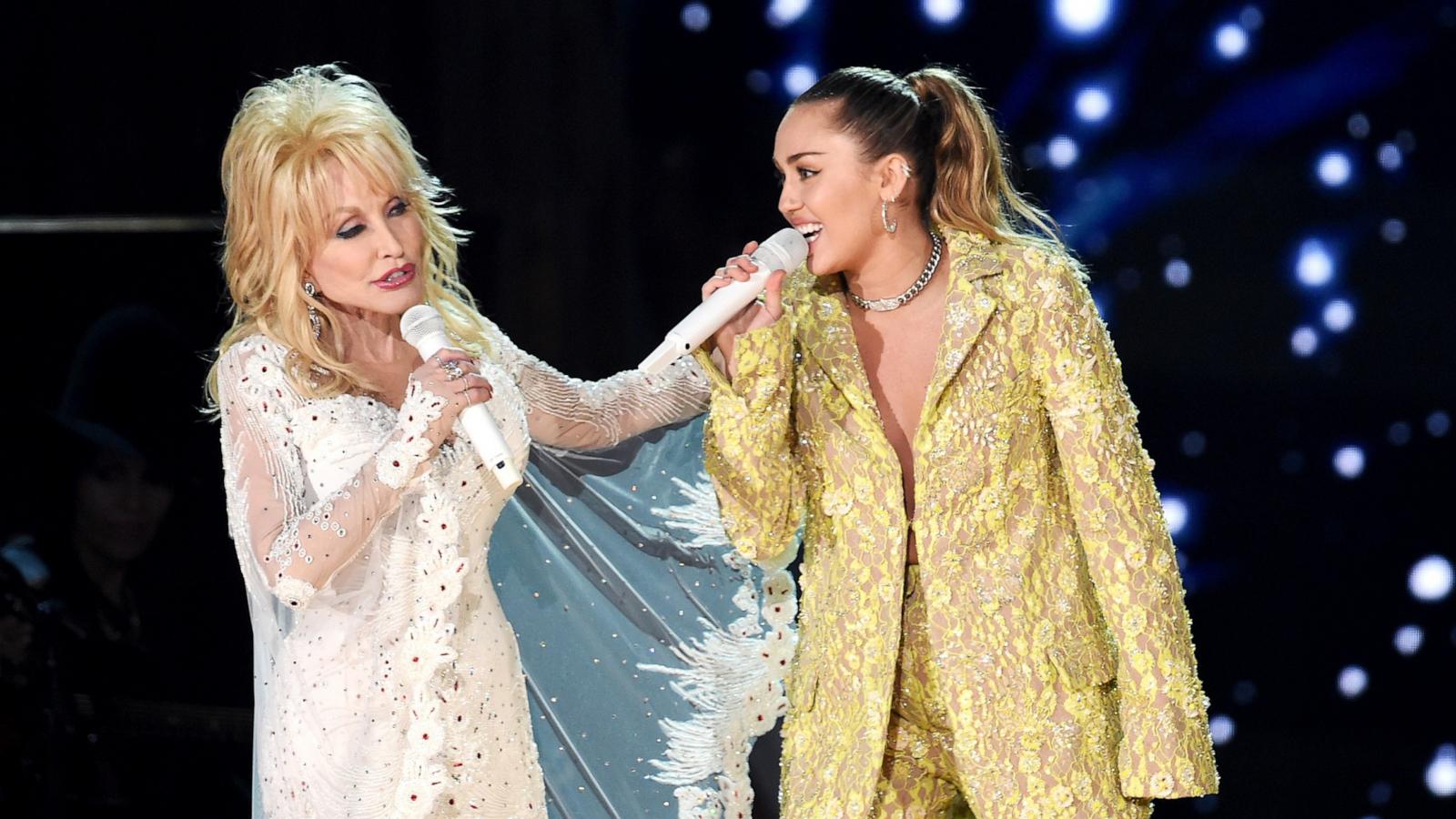 PHOTO: In this Feb. 10, 2019, file photo, Dolly Parton and Miley Cyrus perform onstage during the 61st Annual Grammy Awards in Los Angeles.
