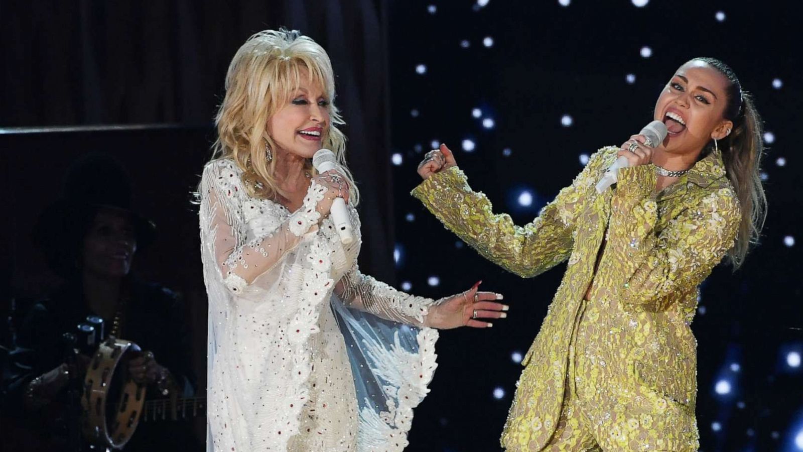 PHOTO: In this Feb. 10, 2019 file photo Dolly Parton and Miley Cyrus perform onstage during the 61st Annual GRAMMY Awards at Staples Center in Los Angeles.