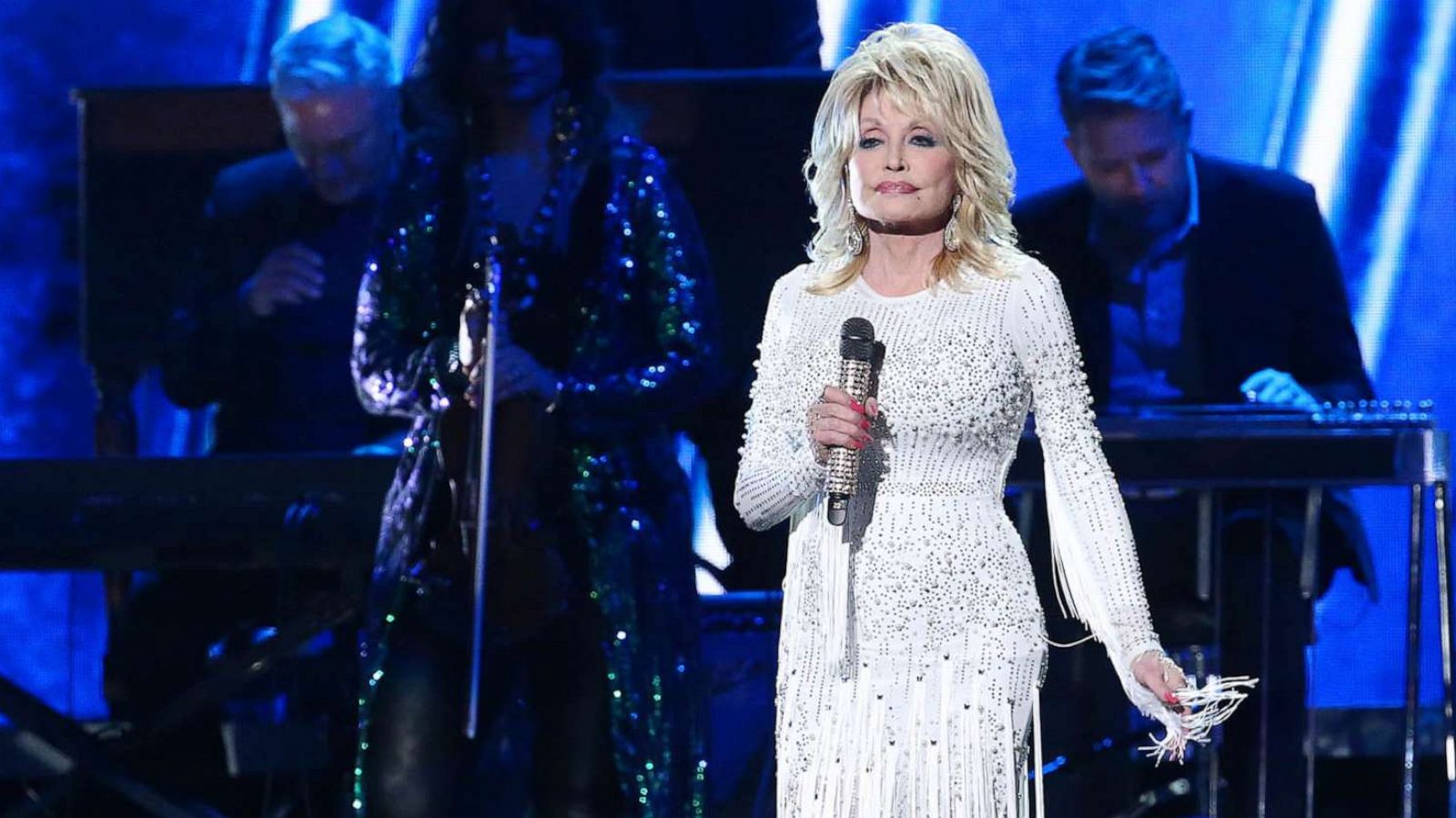 PHOTO: In this Nov. 13, 2019, file photo, Dolly Parton is shown onstage during the 53rd annual CMA Awards at the Music City Center in Nashville.