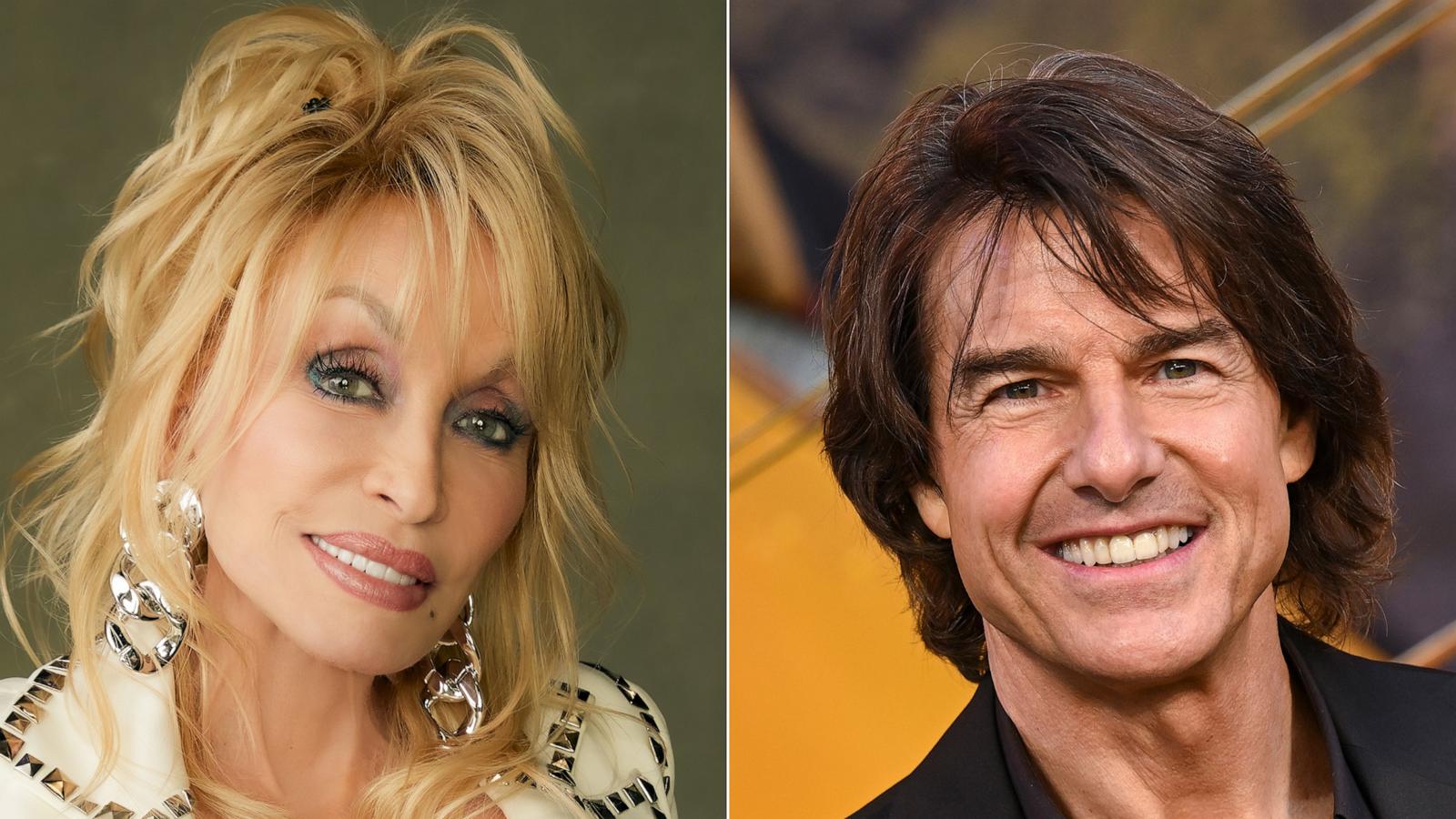 PHOTO: Tom Cruise and Dolly Parton appear in this split main image.
