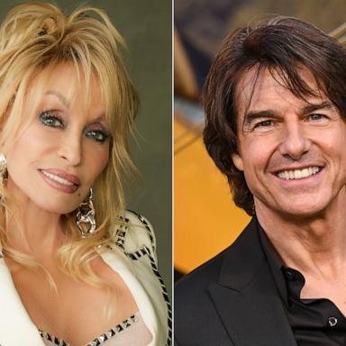 PHOTO: Tom Cruise and Dolly Parton appear in this split main image.
