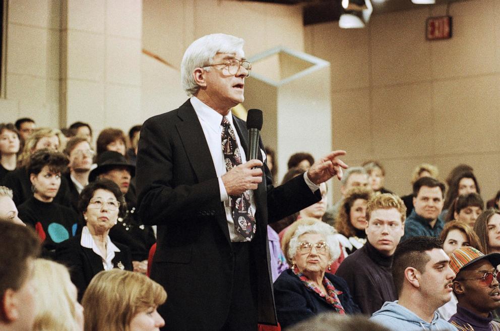 PHOTO: Phil Donahue hosts his television show in New York on Jan. 27, 1993.