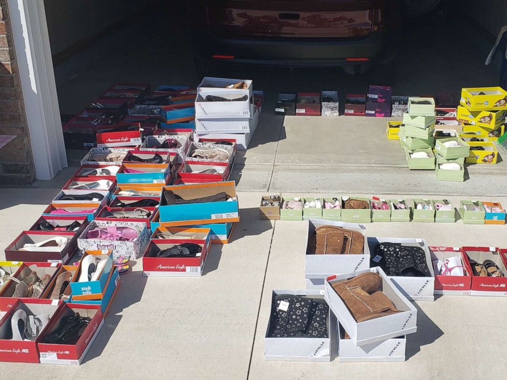 PHOTO: Addy Tritt, 25, purchased dozens of shoes to donate to flood victims in Nebraska.