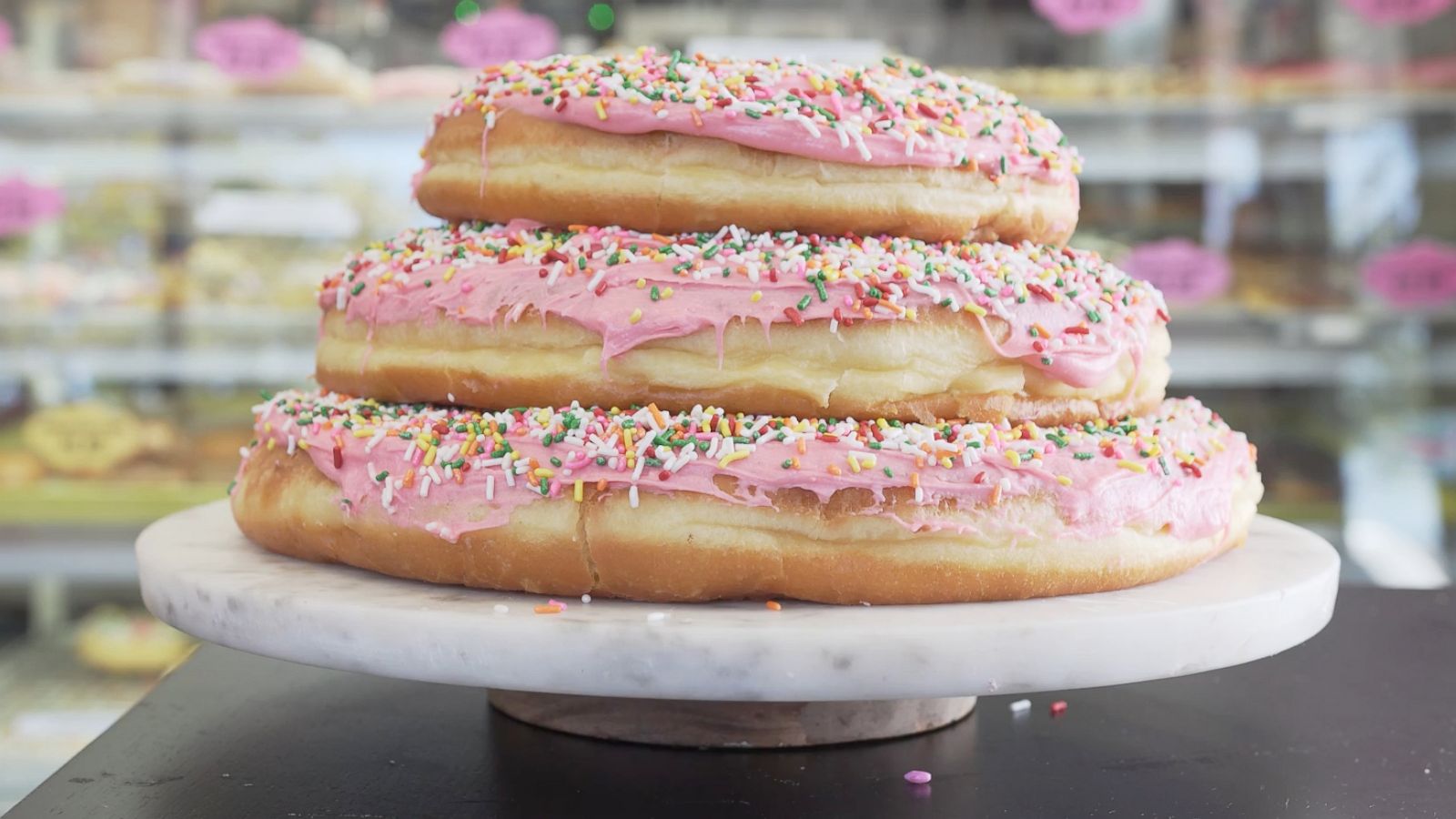 PHOTO: Each tier of the donut tower can be customized with different toppings and icings.