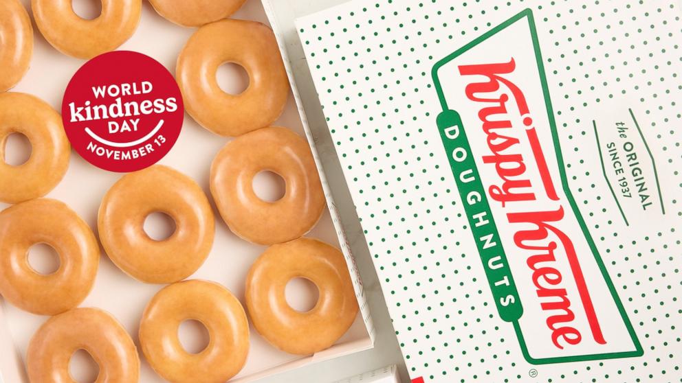 PHOTO: Krispy Kreme celebrates World Kindness Day on Nov. 13 by giving the first 500 guests at each shop a free Original Glazed Dozen, no purchase required.