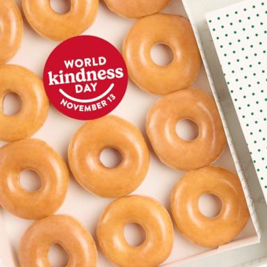 PHOTO: Krispy Kreme celebrates World Kindness Day on Nov. 13 by giving the first 500 guests at each shop a free Original Glazed Dozen, no purchase required.