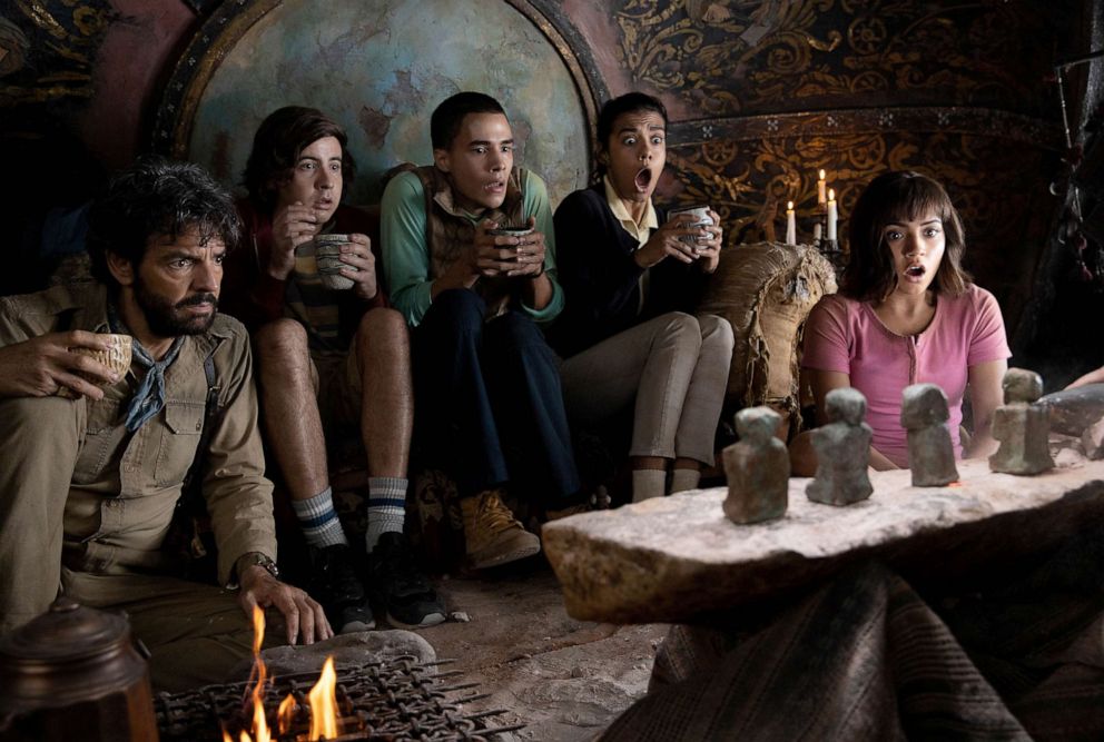 PHOTO: Eugenio Derbez, Nicholas Coombe, Jeffrey Wahlberg, Madeleine Madden and Isabela Moner star in Paramount Pictures' 2019 film, "Dora and the Lost City of Gold."