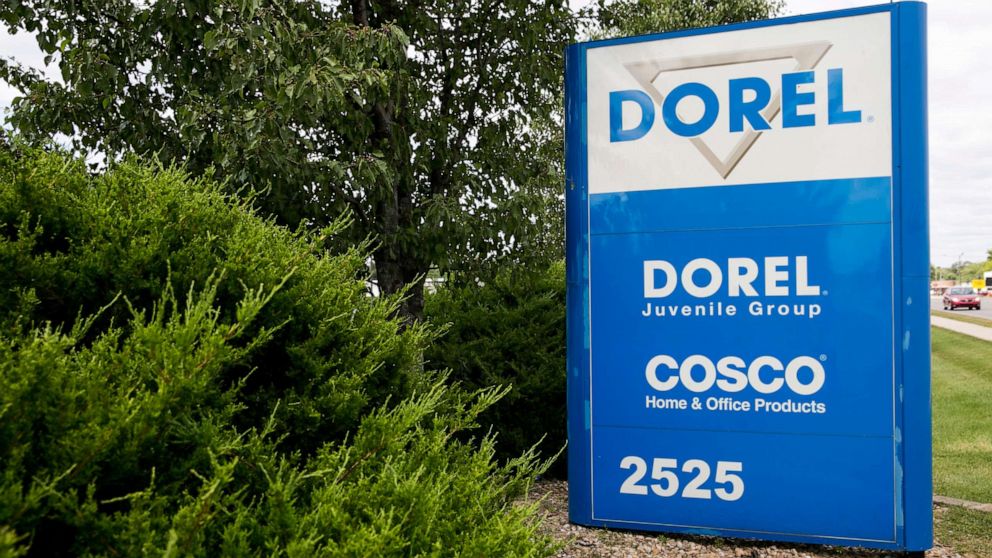 PHOTO: In this Aug. 25, 2015, file photo, a sign is shown outside a facility occupied by Dorel Industries Inc., in Columbus, Indiana.