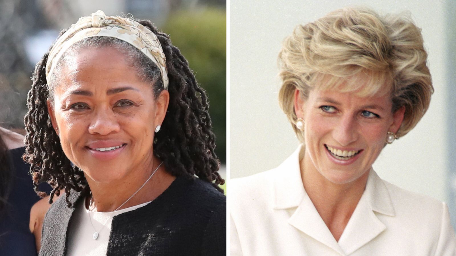 PHOTO: Doria Ragland is pictured in Berkshire, England in 2018 and Princess Diana visits Sydney in 2007.