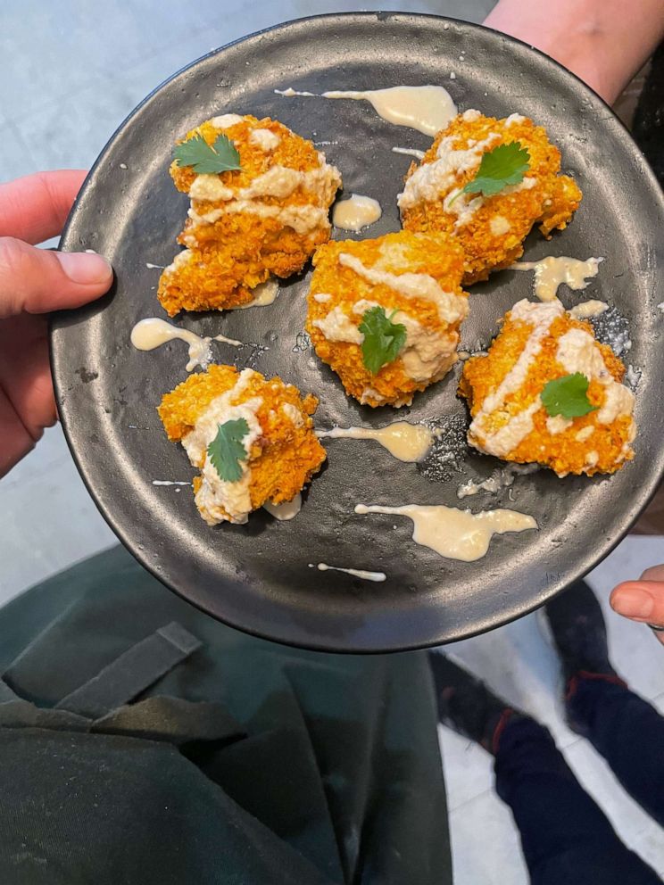 PHOTO: A plate of Doritos crusted cauliflower with silken tofu aioli.