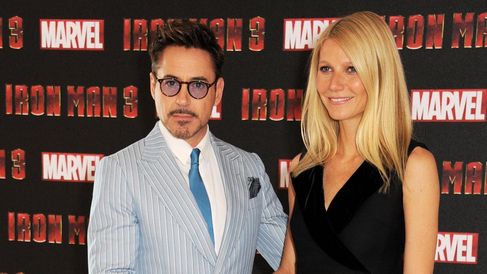 PHOTO: Robert Downey Jr. and Gwyneth Paltrow pose at the Iron Man 3 photocall at The Dorchester on April 17, 2013 in London.