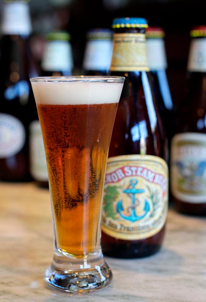 PHOTO: In this May 23, 2012, file photo, a glass and bottle of Anchor Steam beer is seen at the Anchor Brewing Co. in San Francisco, Calif.