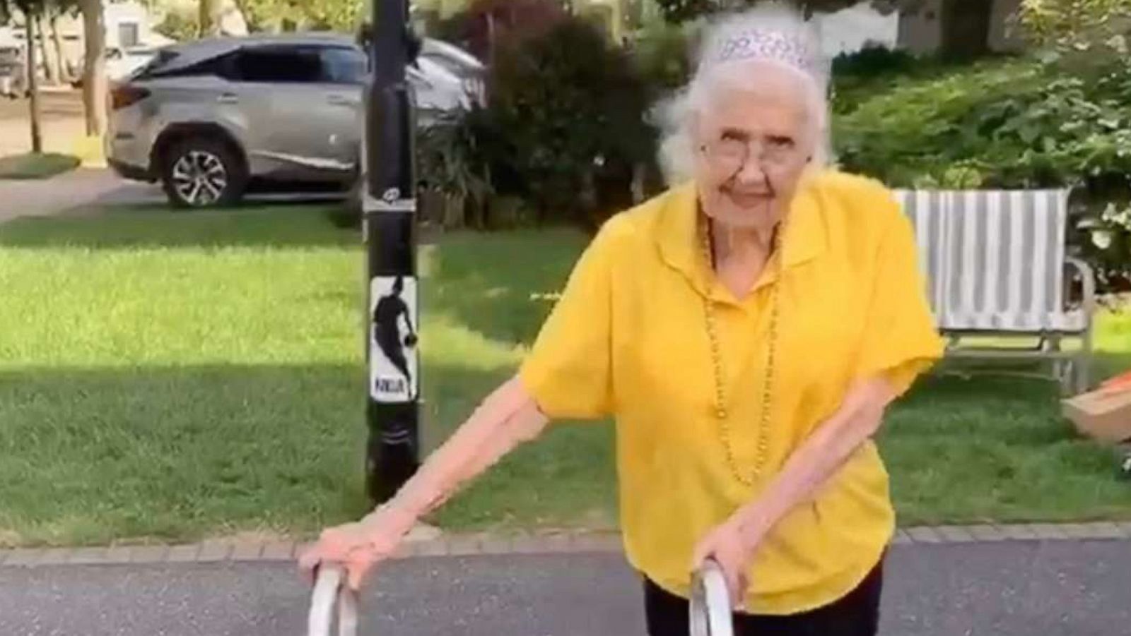 PHOTO: Beatrice Rothenberg celebrates her 97th birthday by learning Drake's "Toosie Slide" dance with her grandson Brad Parker, June 23, 2020, in Cedarhurst, N.Y.