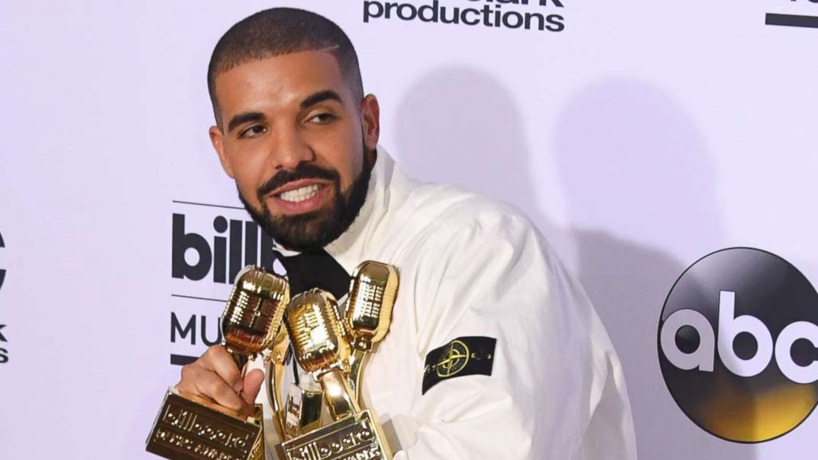 PHOTO: Rapper Drake poses in the press room with his awards during the 2017 Billboard Music Awards at the T-Mobile Arena, May 21, 2017, in Las Vegas.