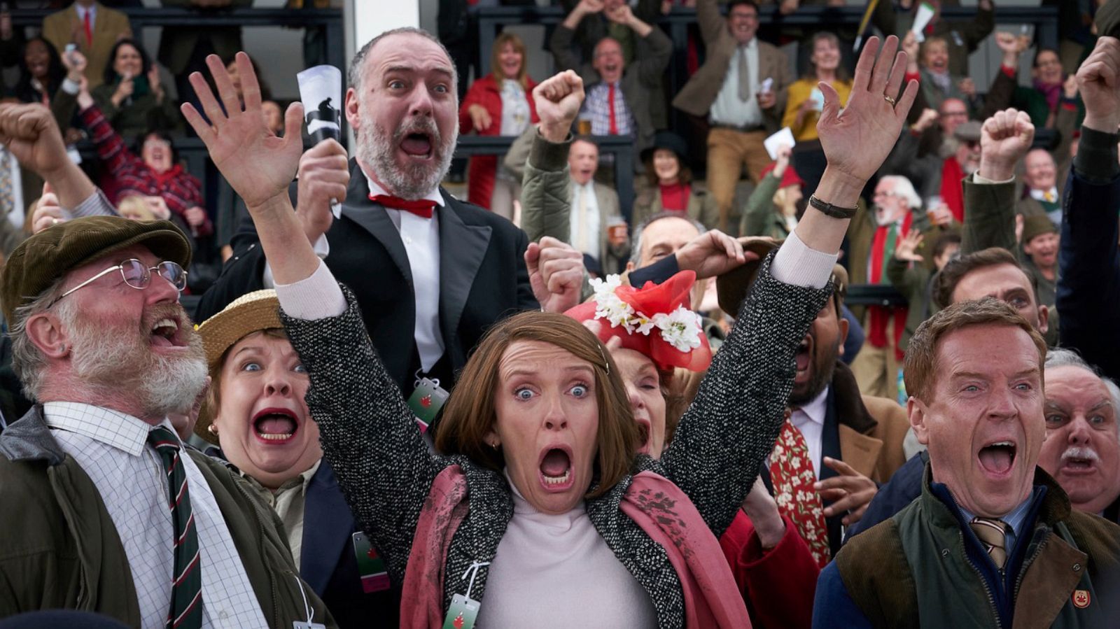 PHOTO: Owen Teale, foreground from left, Toni Collette and Damian Lewis in a scene from "Dream Horse."