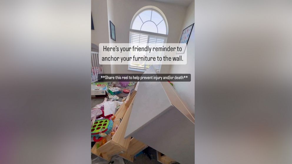 PHOTO: JaNae Fay shared an Instagram reel showing a dresser in her home that tipped over.