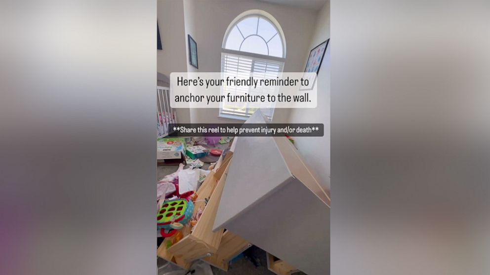 PHOTO: JaNae Fay shared an Instagram reel showing a dresser in her home that tipped over.