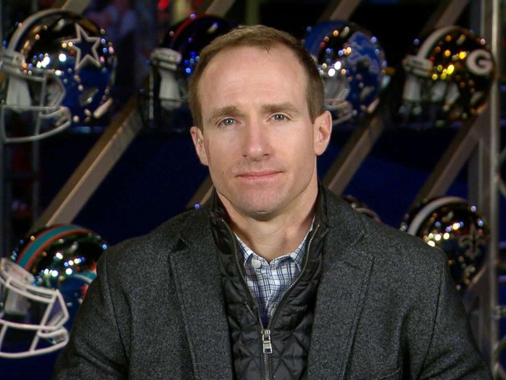 PHOTO:New Orleans Saints QB Drew Brees talks to Good Morning America, Feb 1, 2019, for the first time since the NFC Championship game loss.