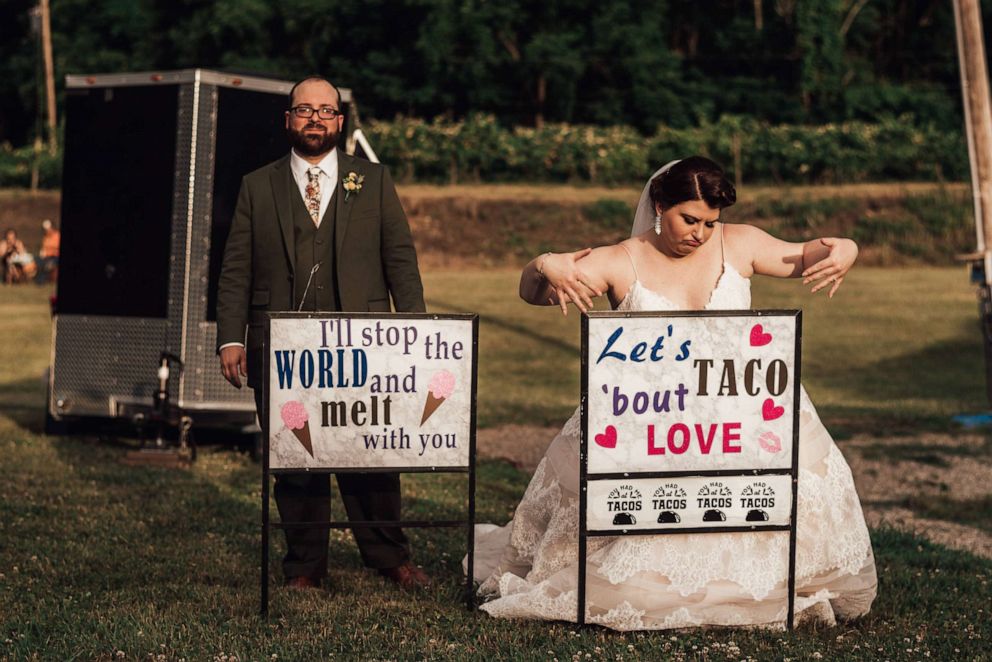 PHOTO: Rachel Borwegen and Andrew Jaworski wed in June 2020 in Belvidere, New Jersey. The party, photographed by Abigail Gingerale photography, included 90 guests and a drive-in movie during COVID-19.